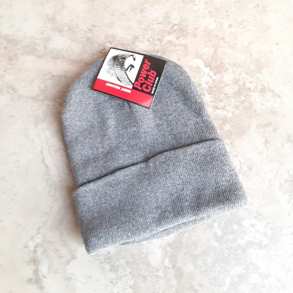 Grey Knit Men Beanie Power Club Brand
